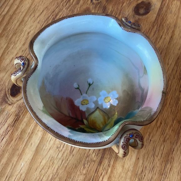 Vintage Morimura M Nippon Hand Painted Bowl Handles Beaded Moriage Floral - Picture 2 of 16